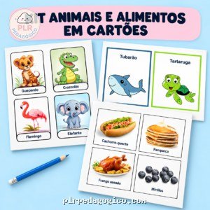 Kit Animais e Alimentos em Cartões